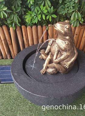 环保太阳能动物系列情侣青蛙室内户外景观装饰品流水摆件-3