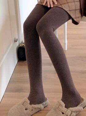 春季丝绒加厚棕色连裤袜女士暖烟灰色紧身裤条纹深灰色脚袜0103z