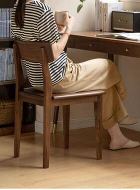 折背椅实木餐椅现代简约家用靠背椅北欧书桌椅黑胡桃木家具不累