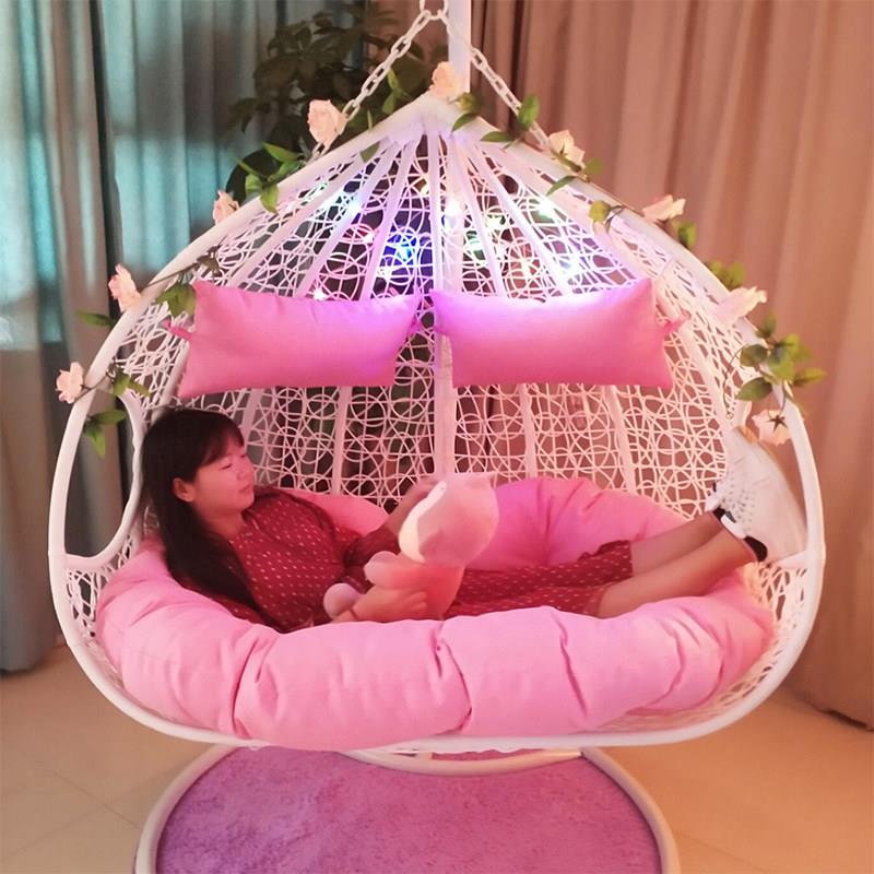 北欧轻奢吊篮藤椅室内家用吊床双人秋千阳台摇椅掉鸟巢吊兰懒人摇