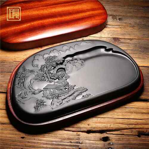 正品歙砚非遗名师作品书 老坑砚黑台台《紫气东来》精品老坑龙尾