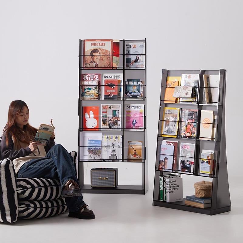 亚克力透明落地书架杂志架报刊架资料展示架简约收纳置物架可定制