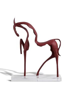 现代新中式简约几何镂空抽象骏马摆件样板间售楼处软装饰品摆设
