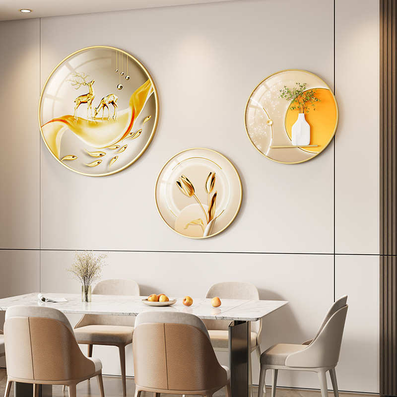 背景现代晶圆形组合餐厅墙面画墙面画轻瓷装饰画挂画饰品餐桌风奢图片