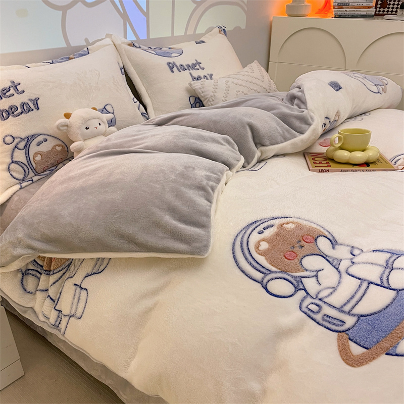 牛奶绒被套单件冬天珊瑚绒毛绒单面绒被罩150x200x230法兰绒被单