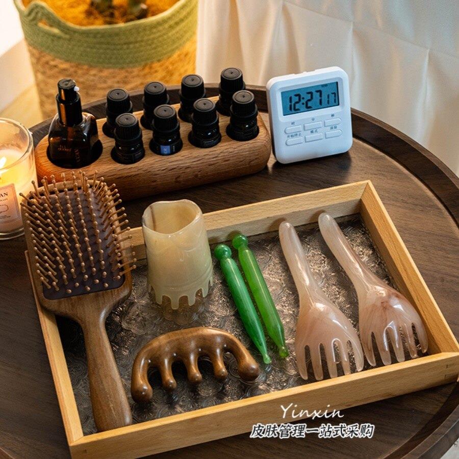 头疗专用工具头疗经络梳按摩梳洗头梳头部五齿檀木梳点穴笔气垫梳