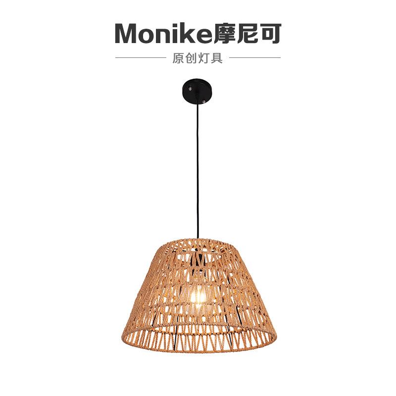 简约床头氛围led茶室餐厅吊灯竹藤高级感东南亚单头创意中山灯具