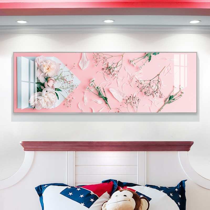 北欧小清新主卧室背景墙装饰画植物花卉床头墙上挂画轻奢晶瓷壁画图片
