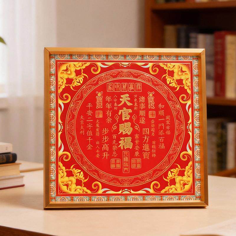 新款字画件办公桌面装挂饰乔迁玄关673547Z2红摆色画台合金摆浮雕