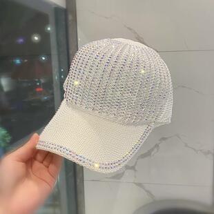 潮百搭时尚 水钻0330d 手工烫钻针织镂空鸭舌帽韩版 春夏帽子女夏季