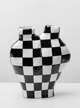 花现代北欧创意黑白格子茶树脂瓶花居器软装LSZ0668客厅几软装家