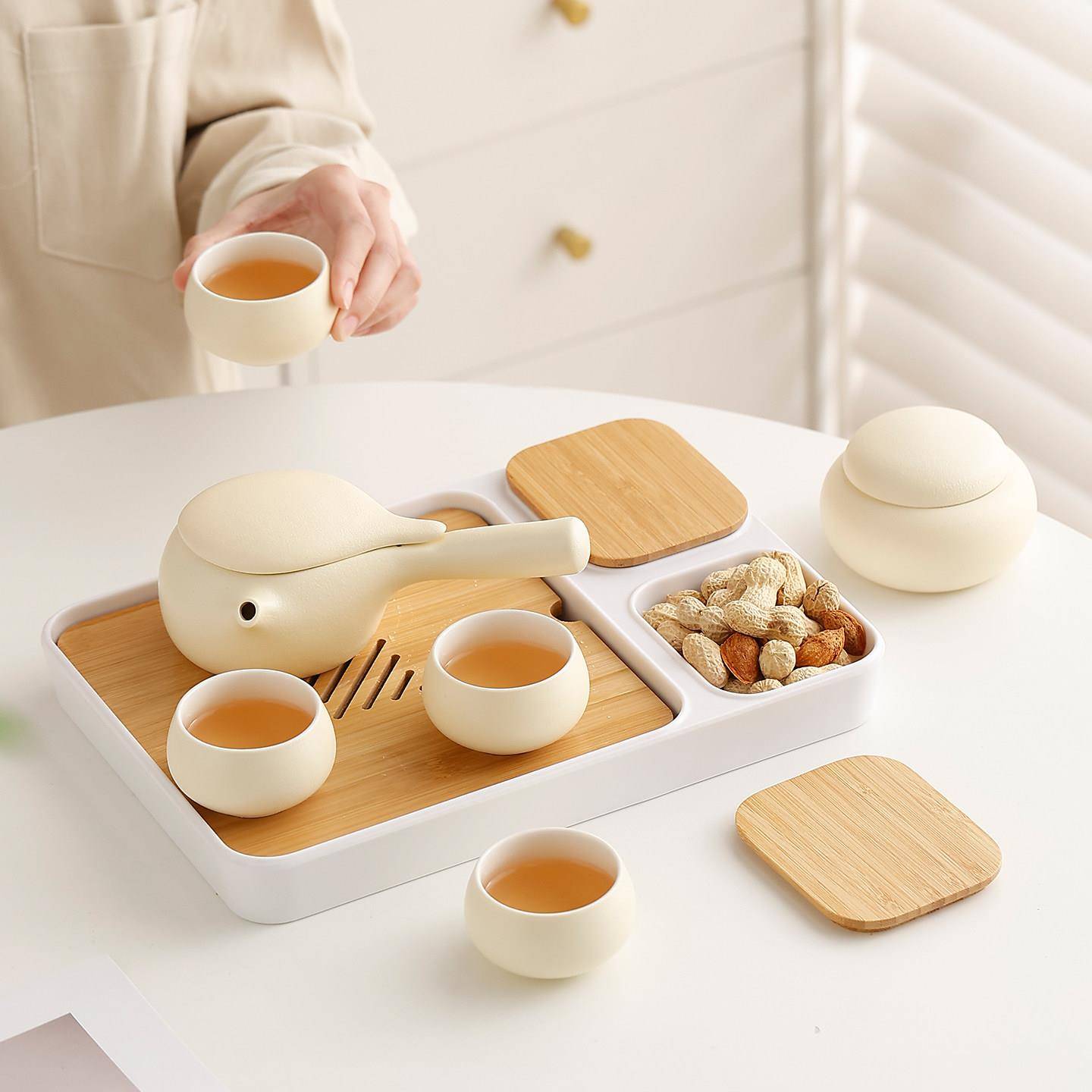 奶油风功夫茶具套装现代简约客厅泡茶器家用全季酒店同款茶具
