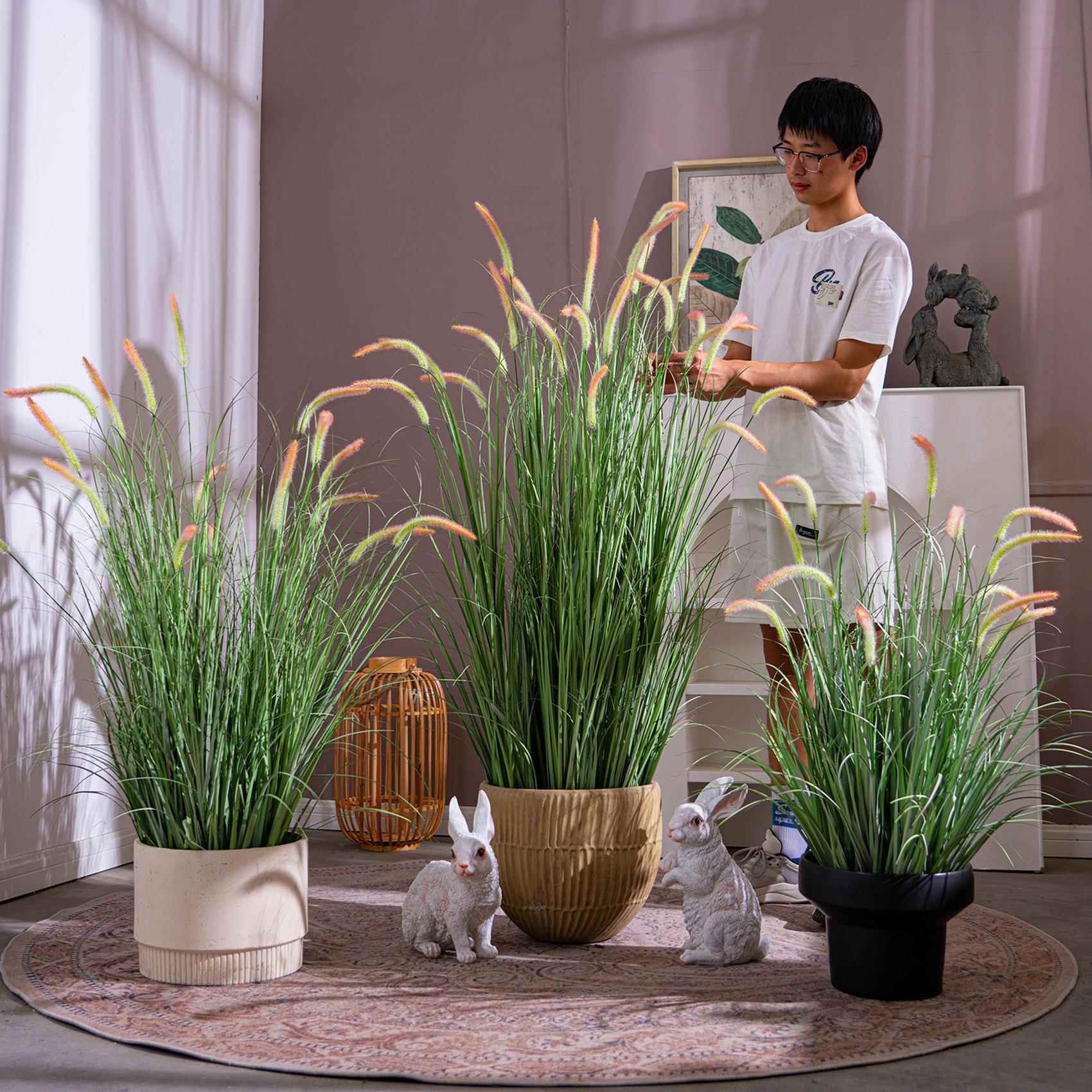 真植狗尾草内芦苇草假树仿假GWBPC-66花盆栽室摆件仿生植物绿蒲草