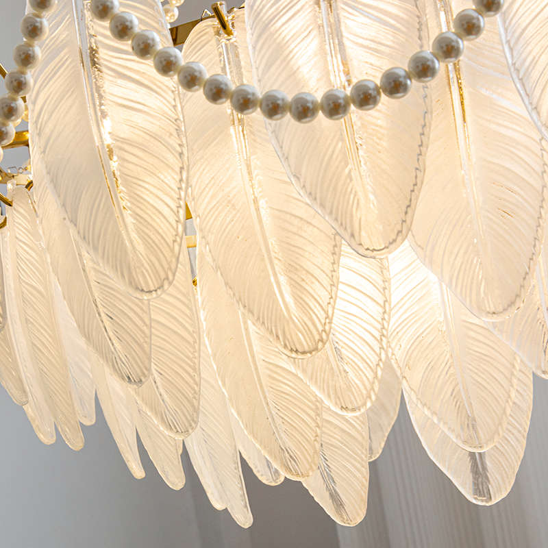 网法式玻璃片吸顶灯餐厅款树叶灯具奢灯书房红led卧室简约现代轻