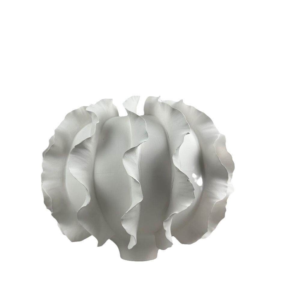 极简约现代白色陶瓷花瓶立体手工海浪纹艺术品美术馆展台插干花器