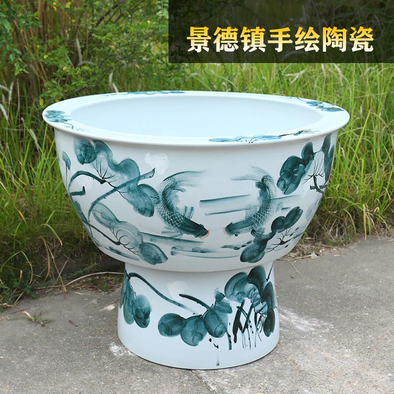 陶瓷鱼缸景德镇青花特大号养鱼盆落地立式荷花睡莲缸室外庭院水缸