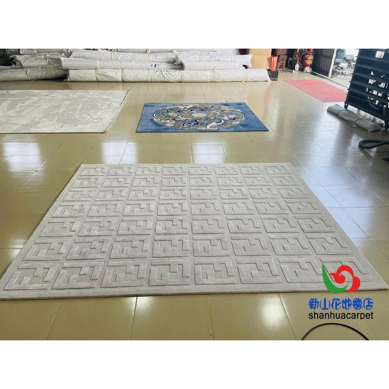 新西兰1165进口羊毛立体灰卧F格色子欧美式客厅茶几地毯式简约室