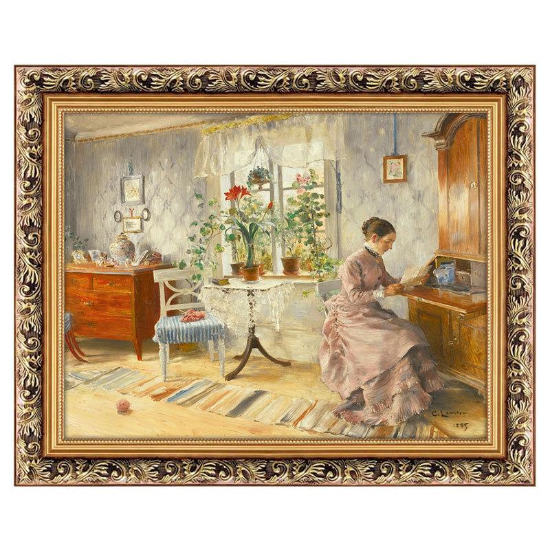 读信的女人挂画欧式客厅装饰画人物油画古典艺术餐厅卧室床头壁画