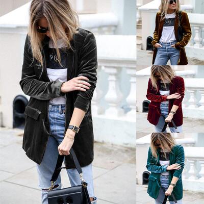 Golden velvet suit, cardigan, mid length jacket for