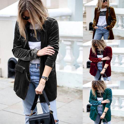 Golden velvet suit, cardigan, mid length jacket for