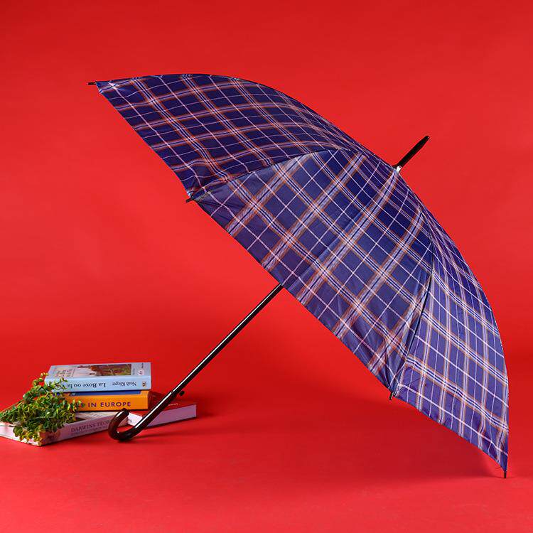 厂家时尚商务格子条纹直杆长柄弯钩晴雨伞地摊9元店货源遮阳