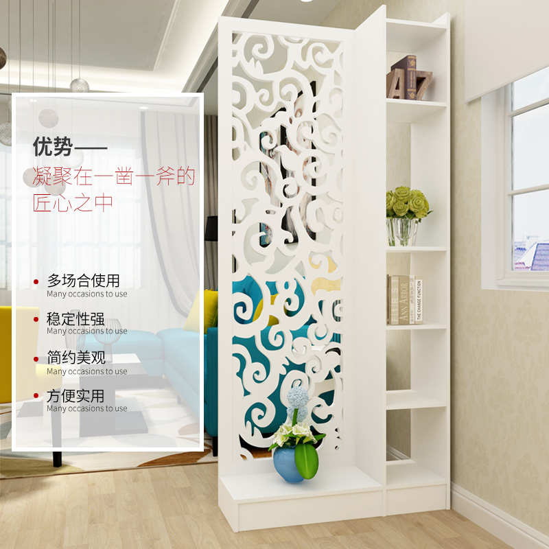 欧式屏风隔断玄关柜镂空雕花简约现代门厅隔断柜客厅白色展示酒柜