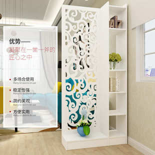 欧式屏风隔断玄关柜镂空雕花简约现代门厅隔断柜客厅白色展示酒柜