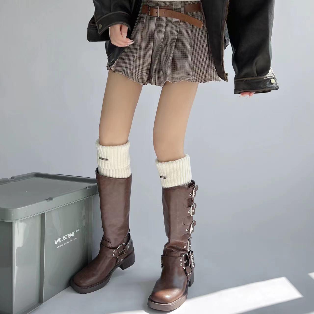 雪地靴白色加厚袜套堆堆保暖短袜