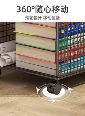 桌下可移动HOC书架物架桌边简带轮置书本收纳架儿童小推落车地健