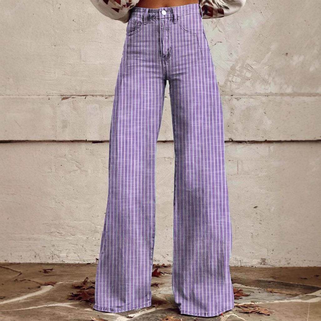 Womens Sweet And Lovely Lavender Striped Wide-Leg Jeans -