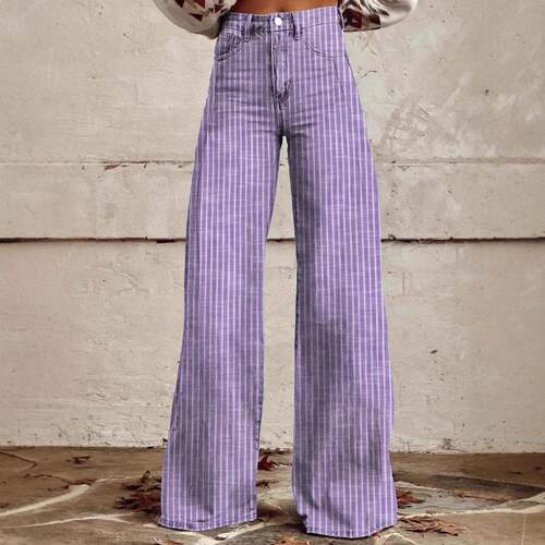 Womens Sweet And Lovely Lavender Striped Wide-Leg Jeans -