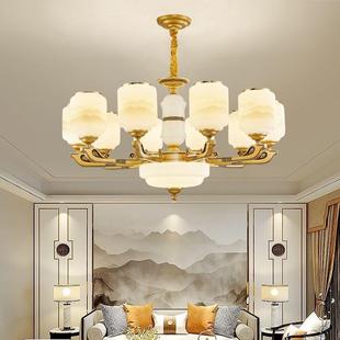 2024新中式 楼别墅酒店大厅吊灯家居 复古天然玉石客厅灯轻奢复式