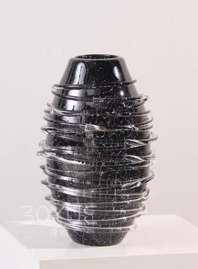 轻奢风极简意式高级黑色纹路琉璃花瓶客厅前台酒店大堂展示柜摆件