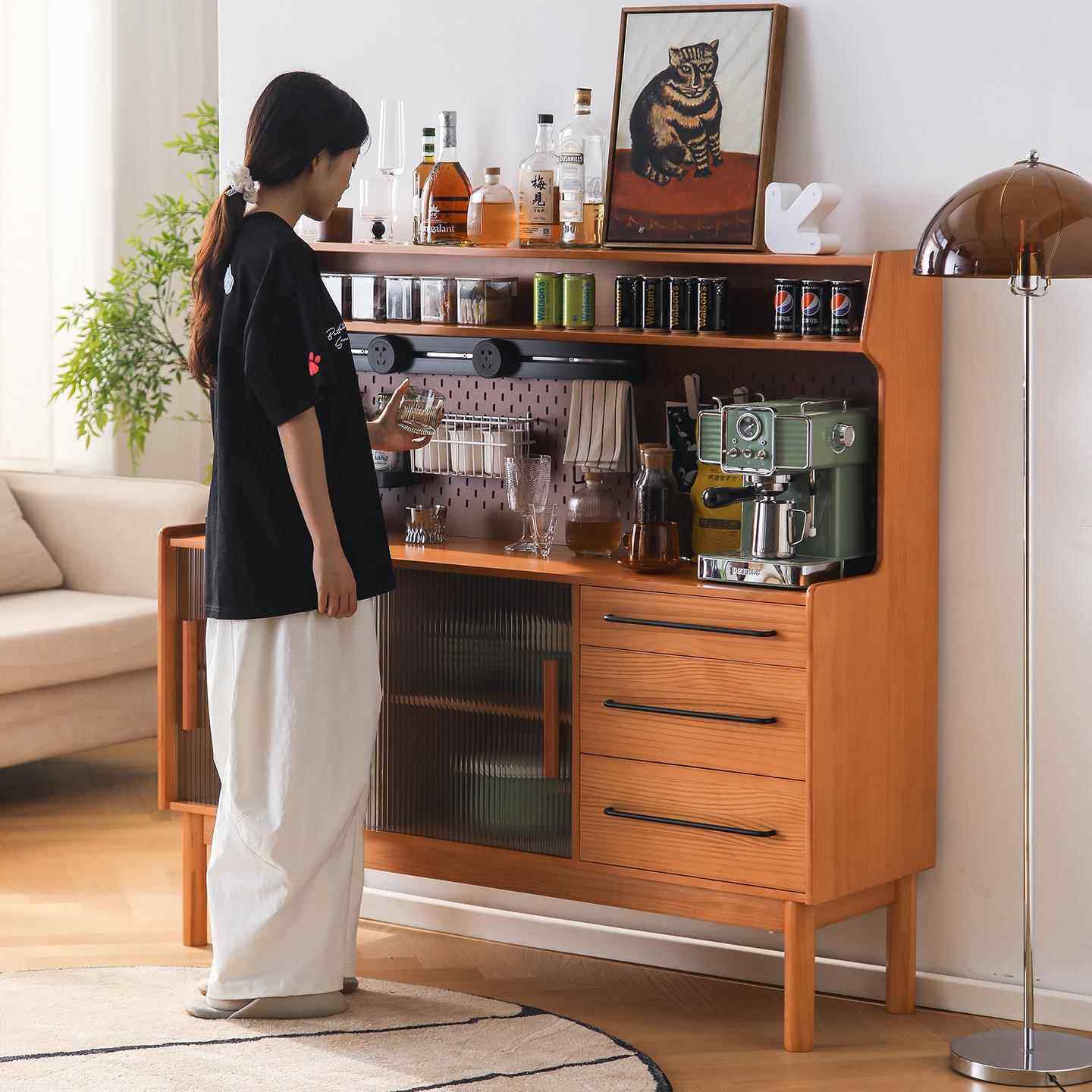 北欧实木餐边柜现代简约客厅靠墙储物柜家用收纳柜茶水靠墙一体柜,住宅家具,餐边柜,淘宝优惠券,粉丝福利购,淘宝优惠卷