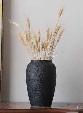 正品景镇陶瓷黑色落陶花瓶现代简约干花客厅插花粗摆件手地工复德