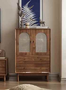 复古编实全木客厅收纳柜墙斗柜小立柜IPO置物柜卧室靠储藤物柜抽