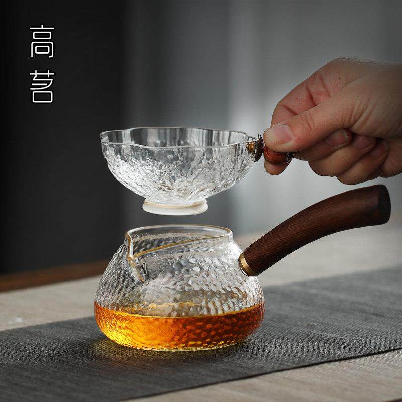 日式公道杯茶漏一ZRN体侧公滤玻把璃过滤分茶器茶高档杯木把功夫