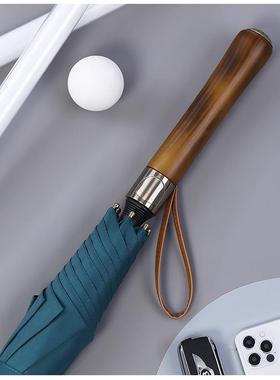 高档复法式商木弯柄实黑伞双人抗暴雨高尔古夫伞长柄雨伞拍摄黑色