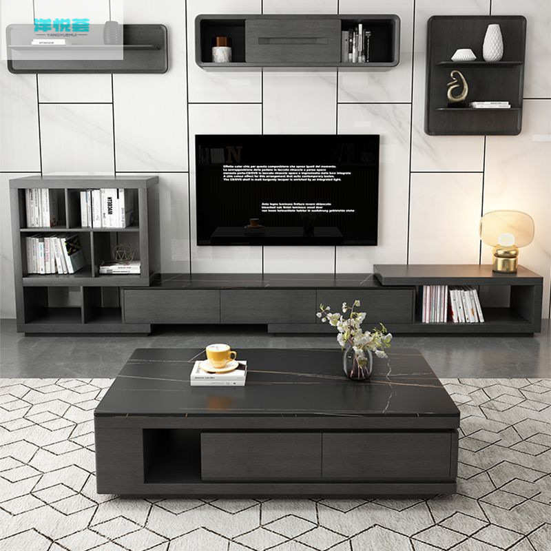 北欧简约岩板茶几电视柜组合2025新款家用大小户型客厅现代伸缩桌