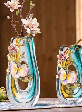 高档珐琅彩工艺品现代轻奢艺术琉璃花瓶精致家居书房艺术插花摆件