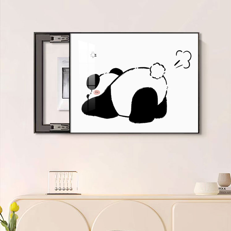 电表箱装饰画熊猫现代简约餐厅开关配电箱遮挡动物挂画电闸盒壁画图片