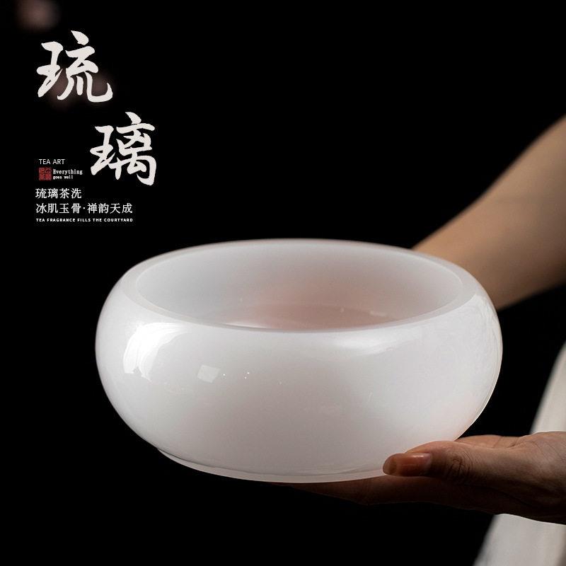 白玉琉璃茶洗茶渣缸陶瓷建水家用废水桶茶几桌面杯洗中式茶具配件