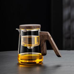 顶壶泡茶壶无杆磁吸飘逸杯全玻璃内胆一键自动茶水分离家用冲茶器