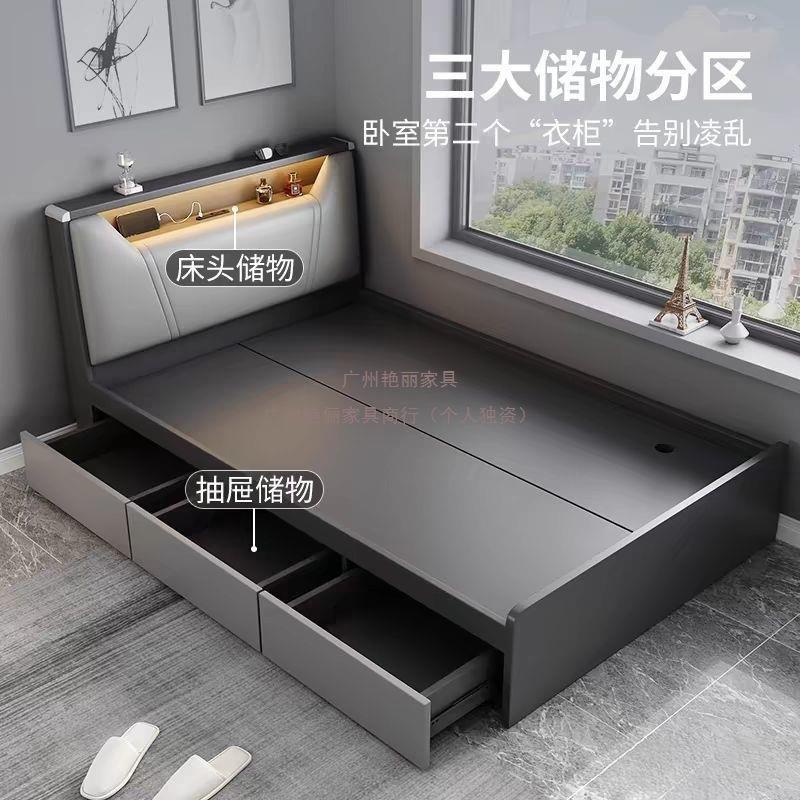 艳丽箱体床多功能床双人床床边柜小榻榻米床主卧轻奢户型带