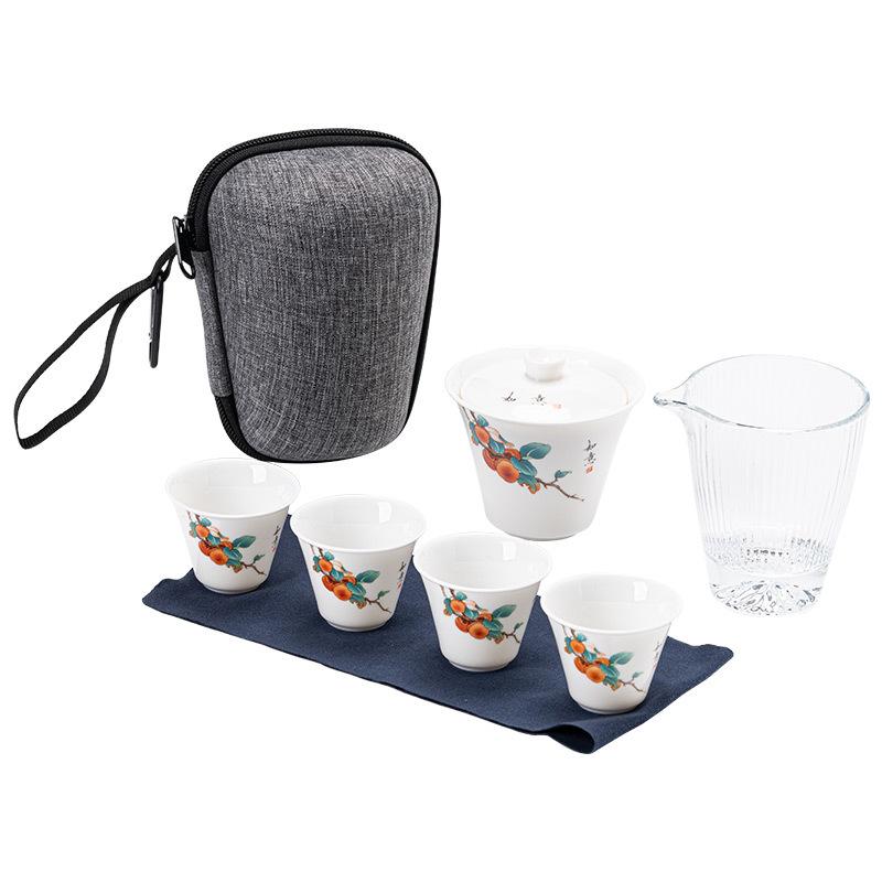 羊脂玉旅行茶具套装便携式户外泡茶杯盖碗快客杯一壶四杯2024款