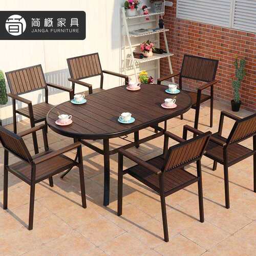 户外塑木桌椅咖啡奶茶店防水防晒庭院露台防腐木桌子凳子防锈家具