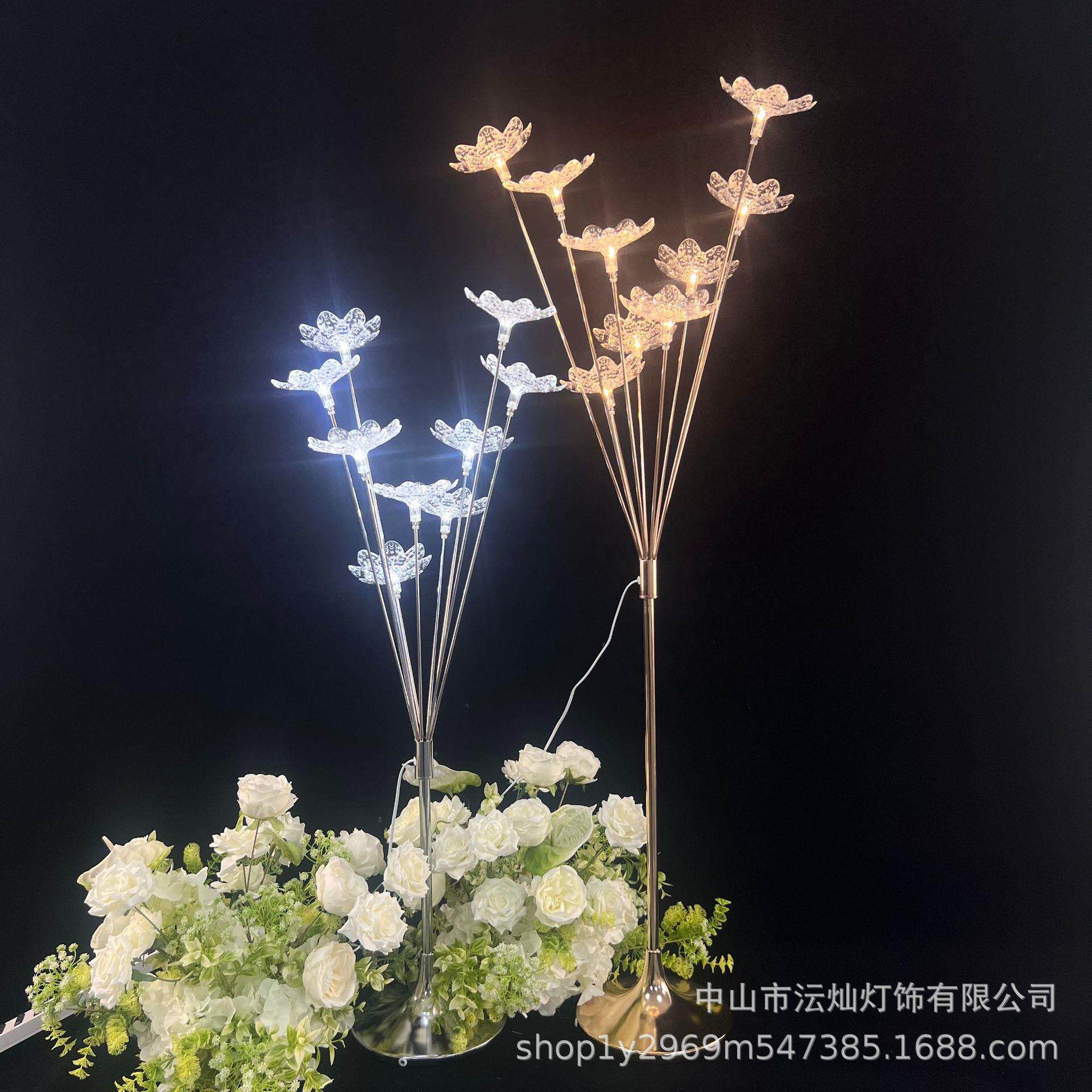 婚庆铁艺发光蝴蝶装饰灯亚克力水晶花电镀飞鸟路引灯婚礼布置摆件