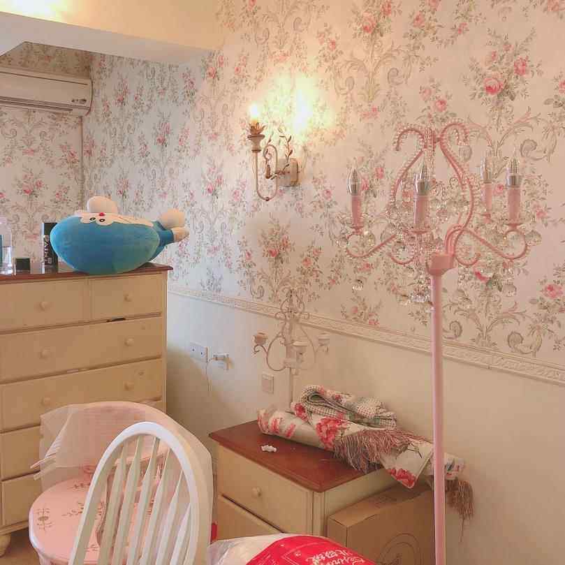 法式无缝全屋小女孩卧室墙纸美式温馨粉色田园小碎花民宿拍摄墙布