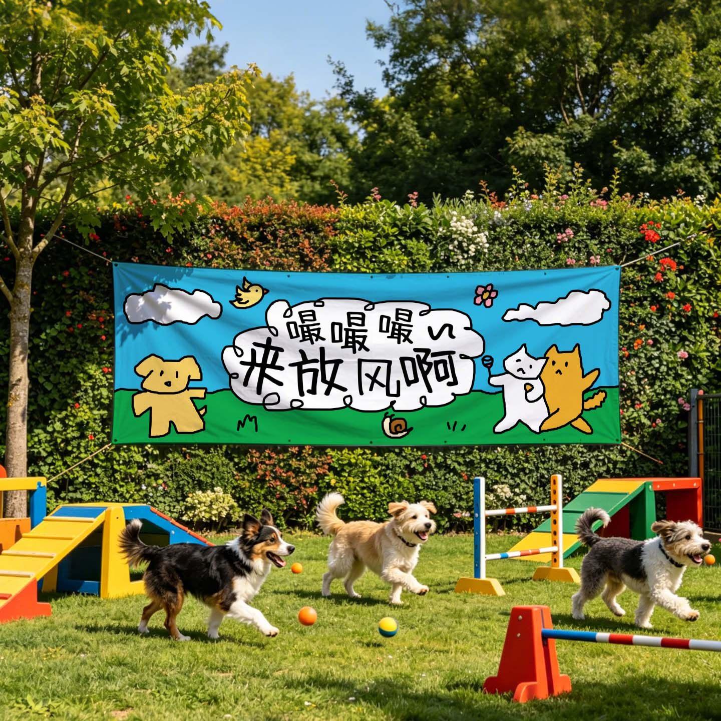 宠物基地集会游玩交友活动背景装饰挂布趣味拍照打卡创意横幅广告