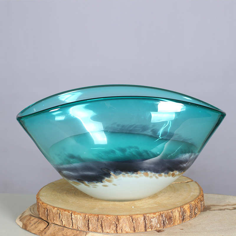 现代轻奢彩色玻璃花瓶果盘果娄吹制工艺品室内酒店装饰艺术插花瓶